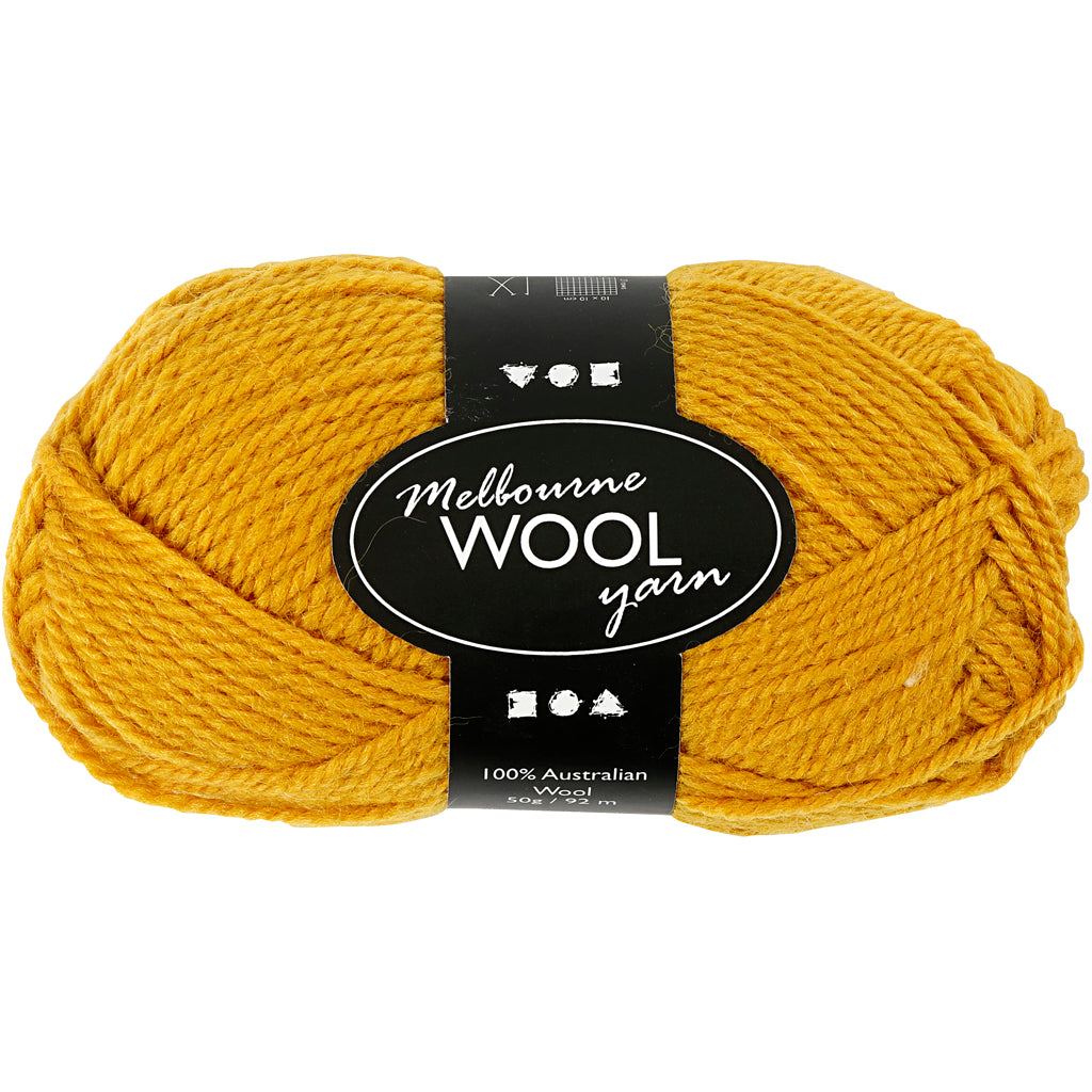 Melbourne Wool Yarn, L: 92 M, dark yellow, 50 g/ 1 ball