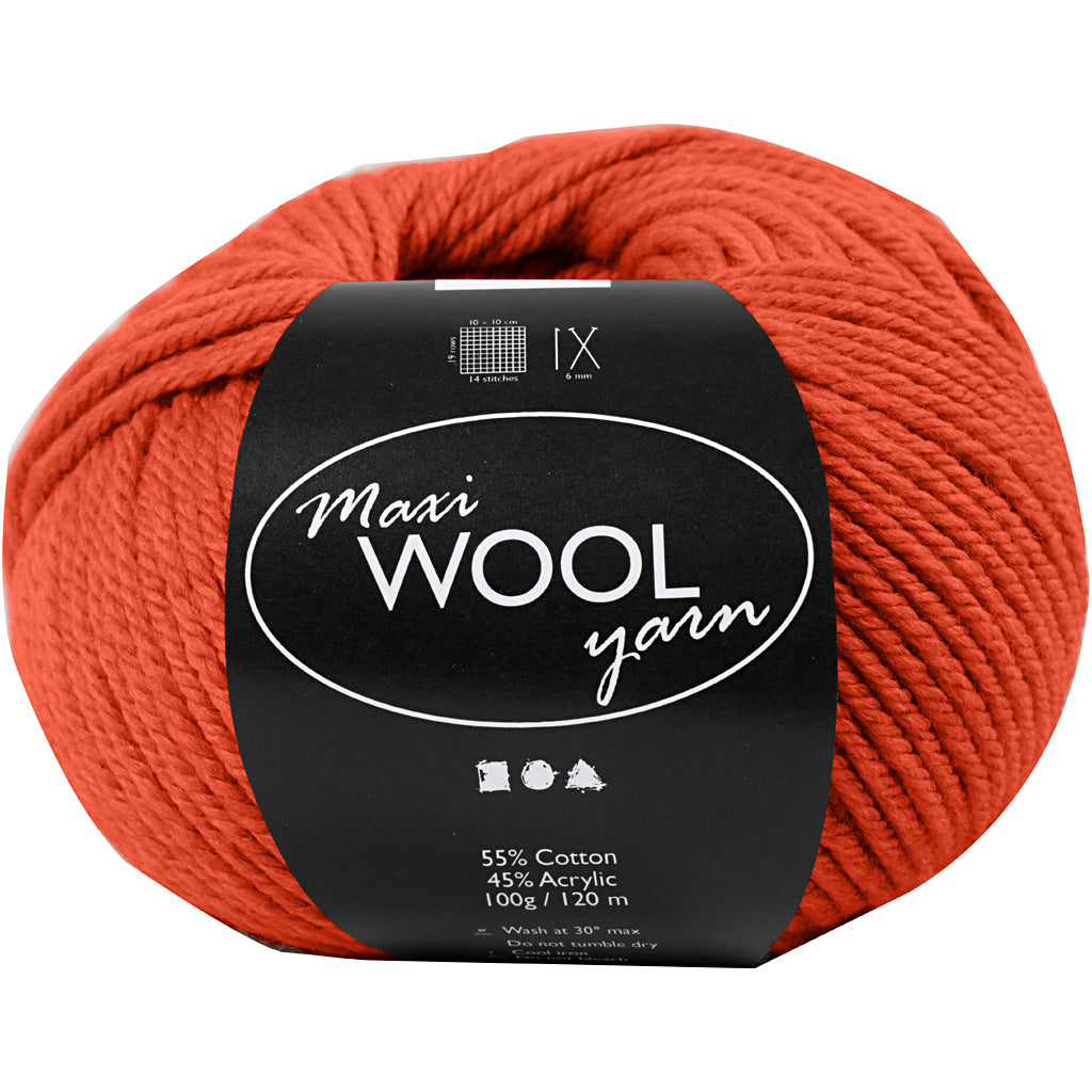 Wool Yarn, L: 125 M, rust red, 100 g/ 1 ball