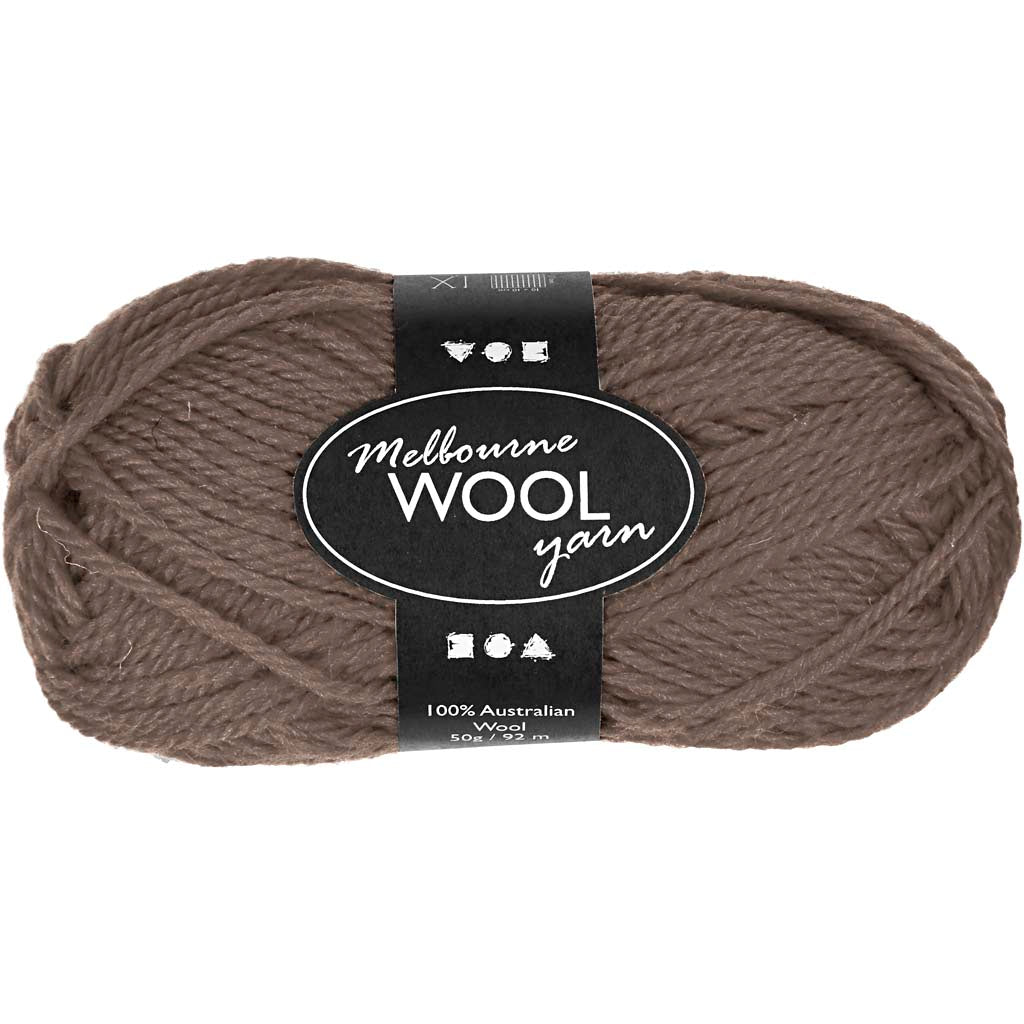 Melbourne Wool Yarn, L: 92 M, grey brown, 50 g/ 1 ball