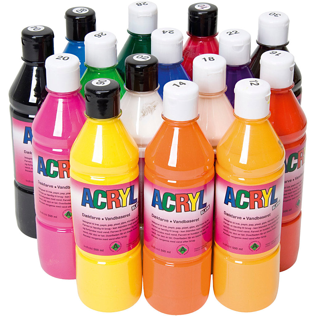 Acrylic Paint, assorted colours, 15x500 ml
