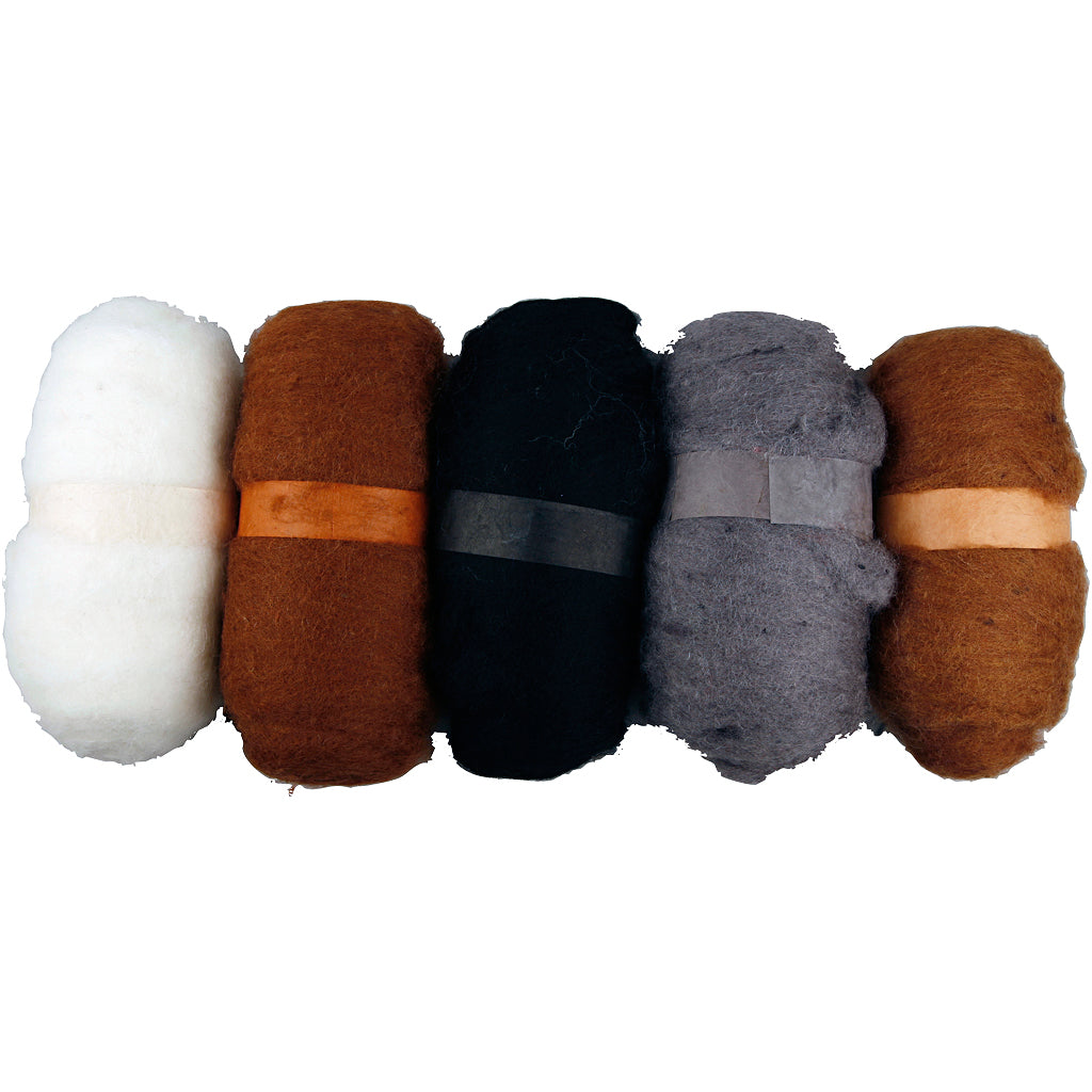 Carded Wool, natural, 5x100 g