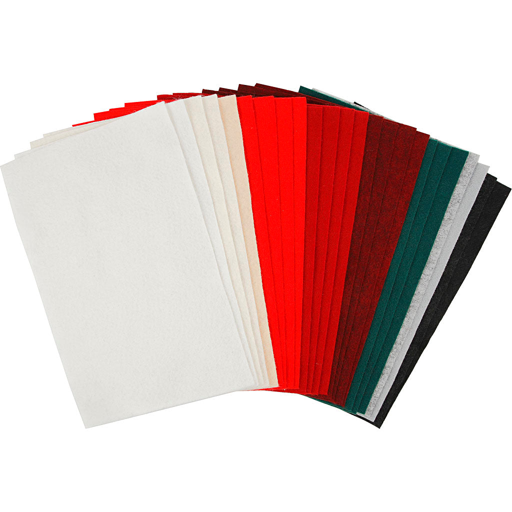 Craft felt, sheet 20x30 cm, thickness 1,5-2 mm, 180-200 g, assorted colours, 24 ass sheets