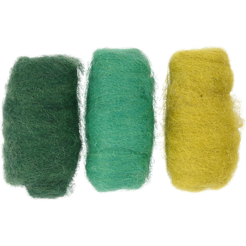 Carded Wool, green/turkis harmony, 3x10 g