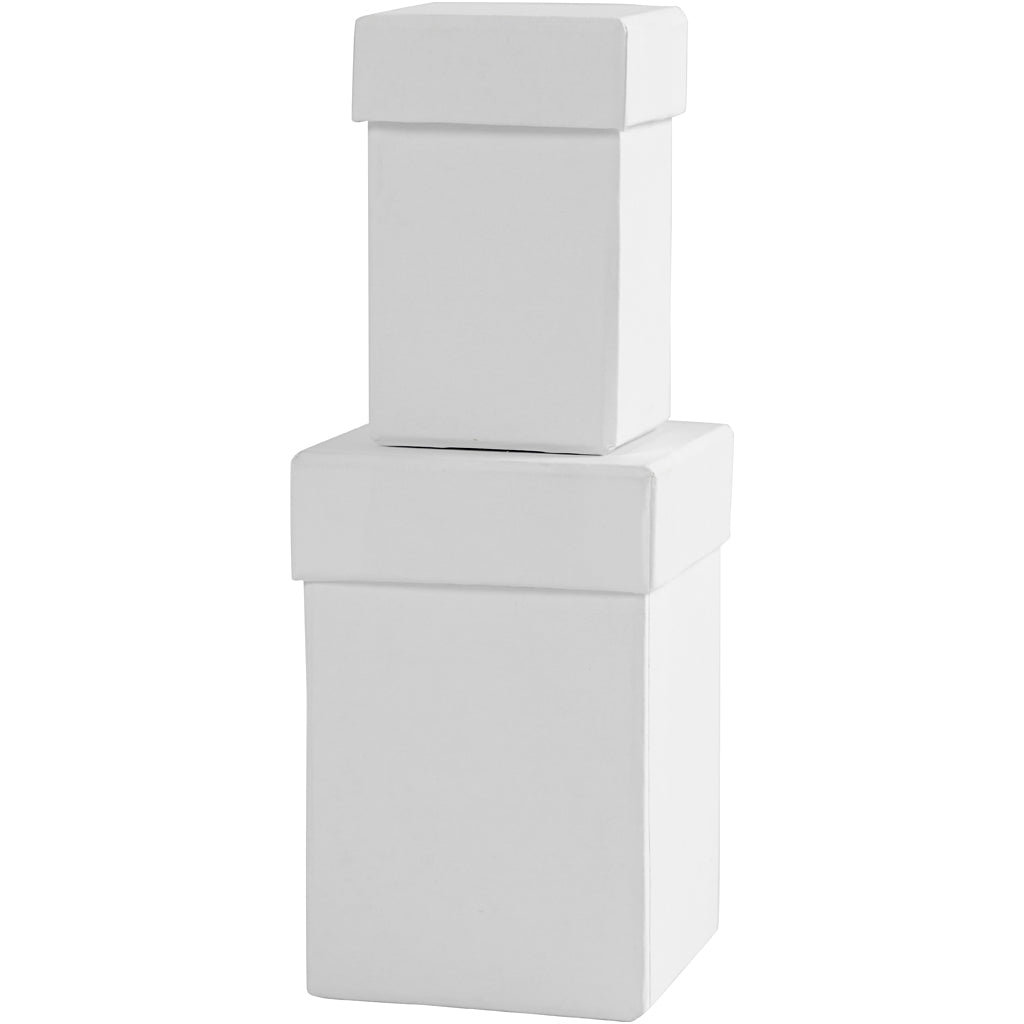 Square boxes, H: 7+9 cm, size 4,5+6 cm, white, 2 pc/ 1 set