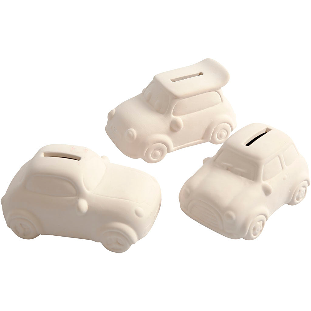 Car Money Box, H: 5,5 cm, L: 12,5 cm, W: 7,8 cm, white, 12 pc