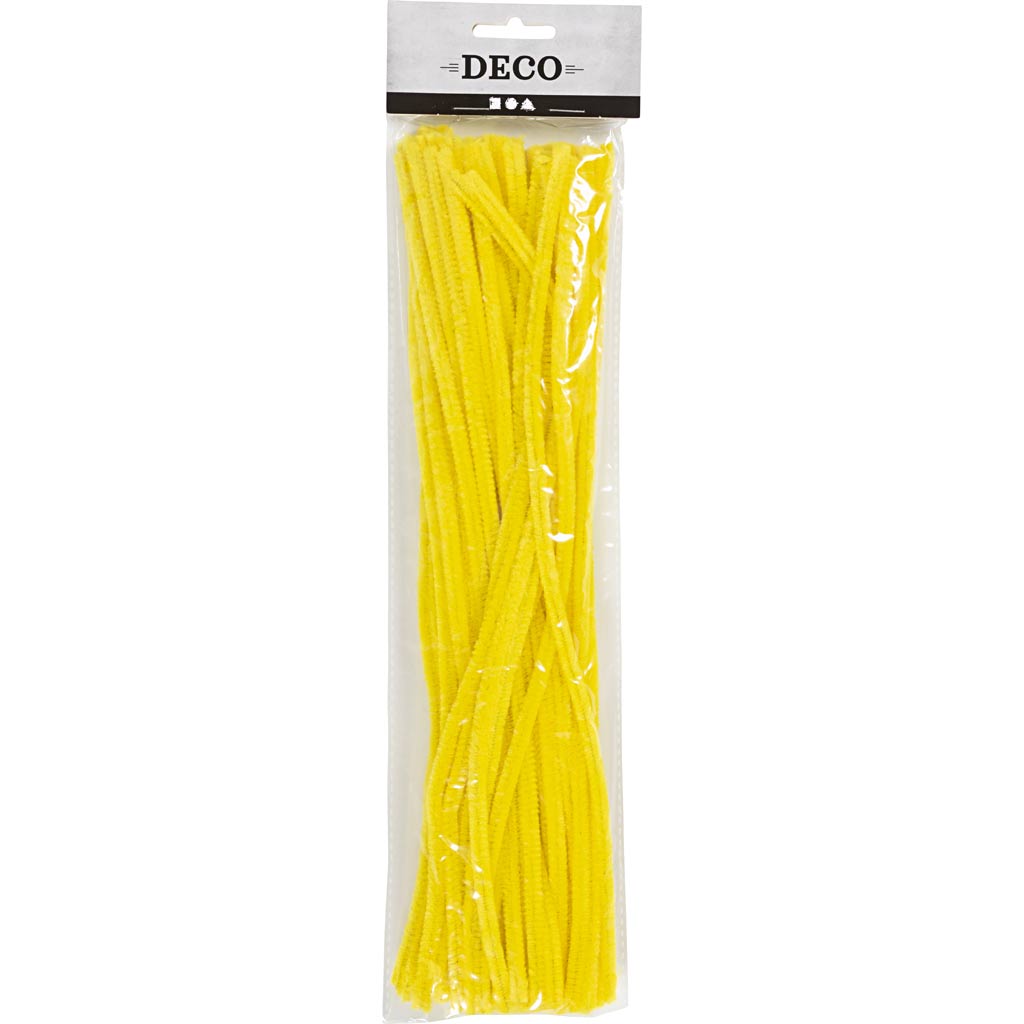 Chenille, L: 30 cm, thickness 6 mm, yellow, 50 pc
