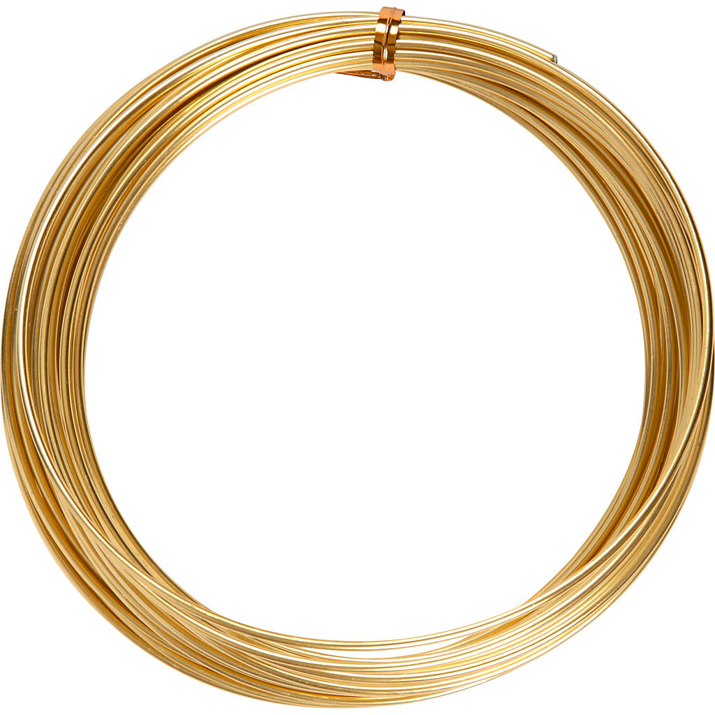 Aluminium Wire, round, thickness 2 mm, gold, 10 m/ 1 roll