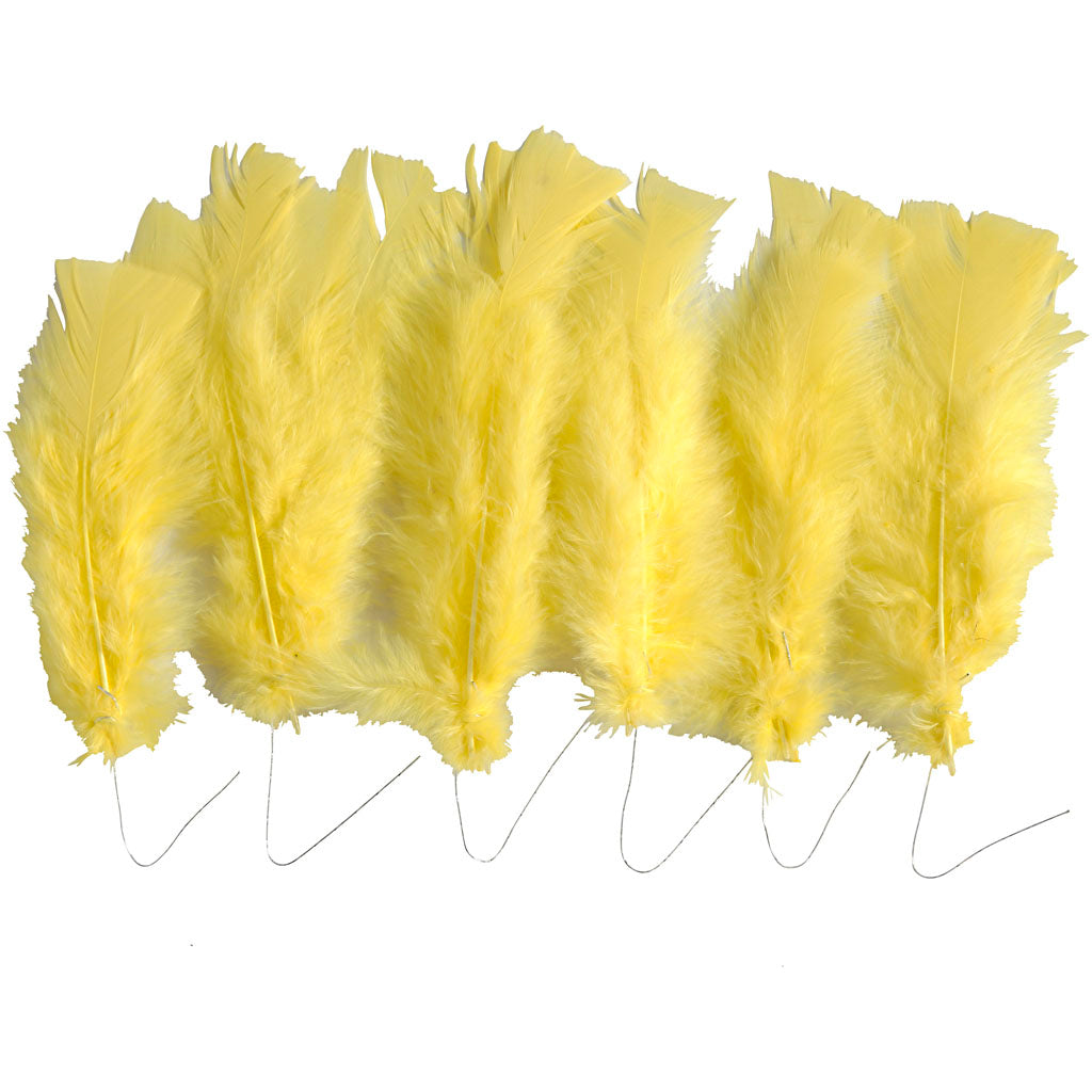 Feathers, L: 11-17 cm, yellow, 18 bundle
