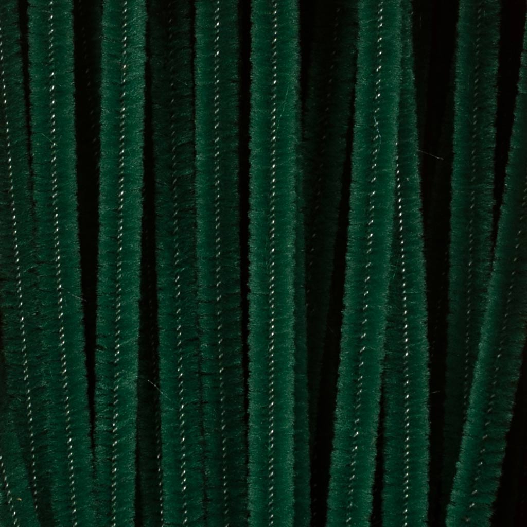 Chenille, L: 30 cm, thickness 6 mm, dark green, 50 pc