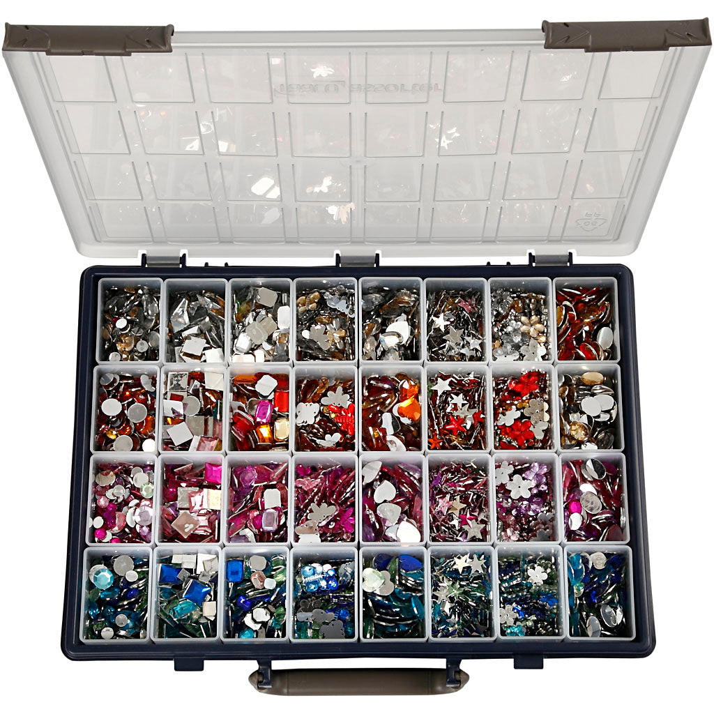 Rhinestones, dia. 6-16 mm, assorted colours, 32x360 pc