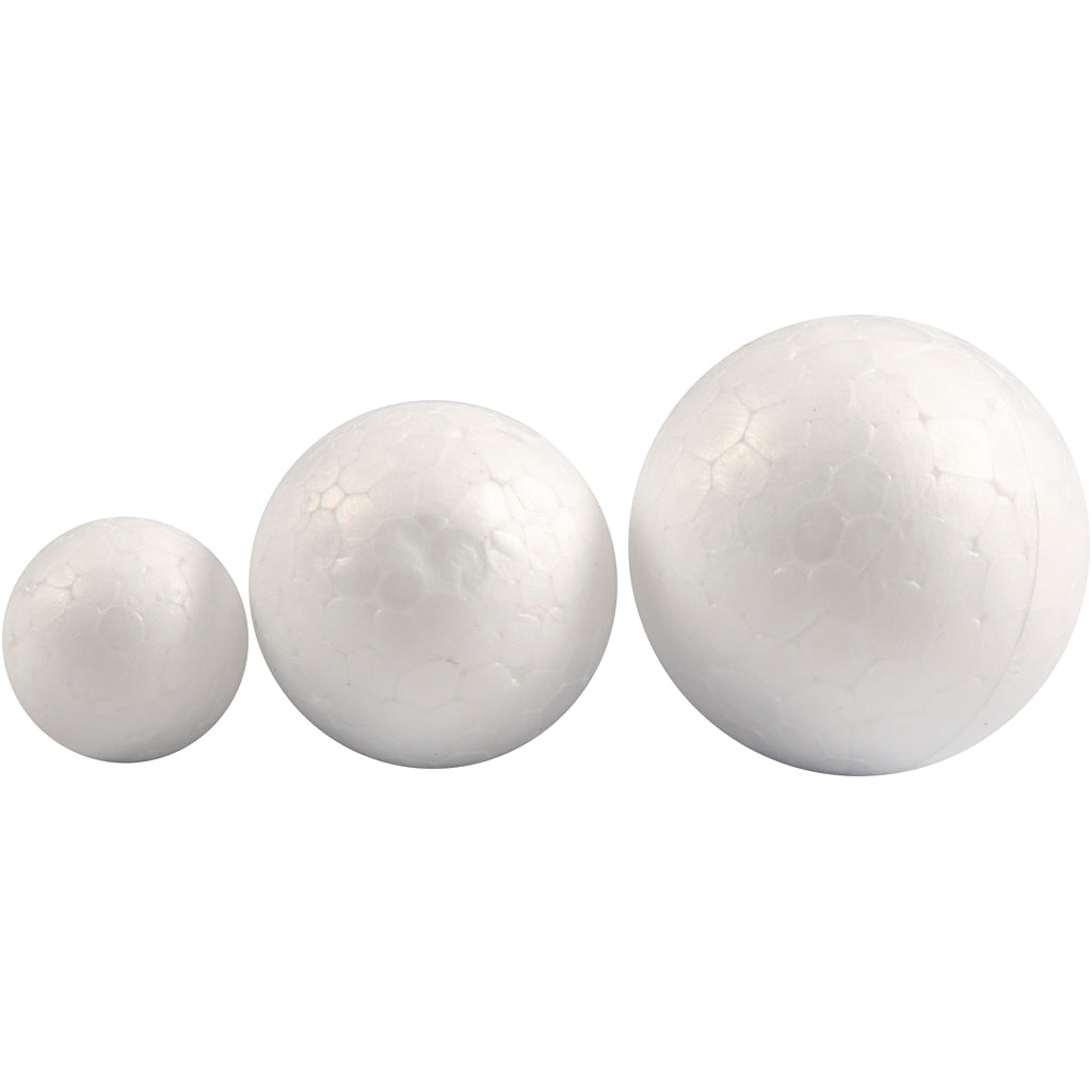 Polystyrene Balls, dia. 20+30+40 mm, white, 12 pc