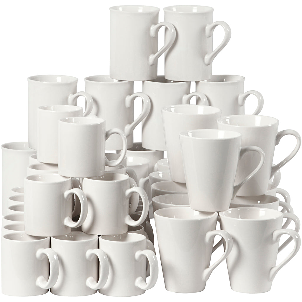 Mugs, H: 7-10 cm, white, 48 pc