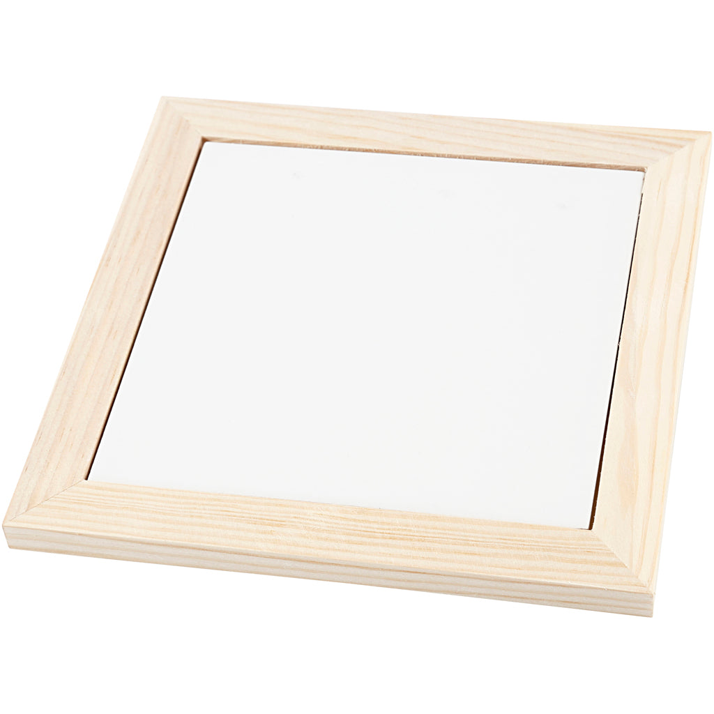 Trivet with wooden frame, size 18,5x18,5x1,16 cm