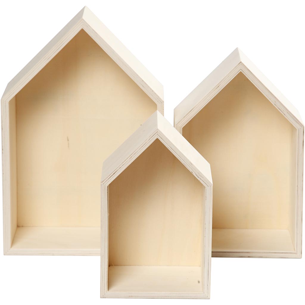 Storage Boxes, houses, H: 20,3+25,3+31 cm, D. 10 cm, W: 13+16,2+20 cm/ 1 set