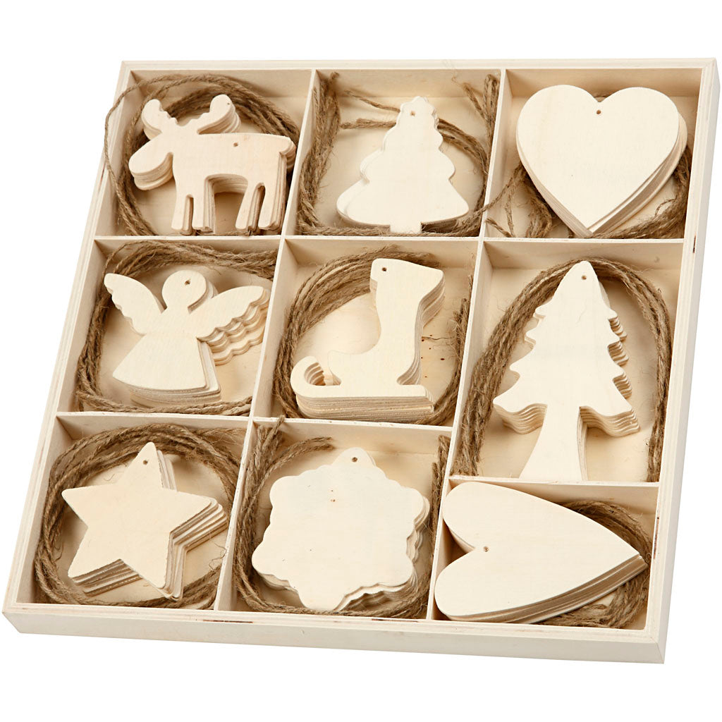 Wooden Ornament, christmas, size 7-8 cm, 72 pc