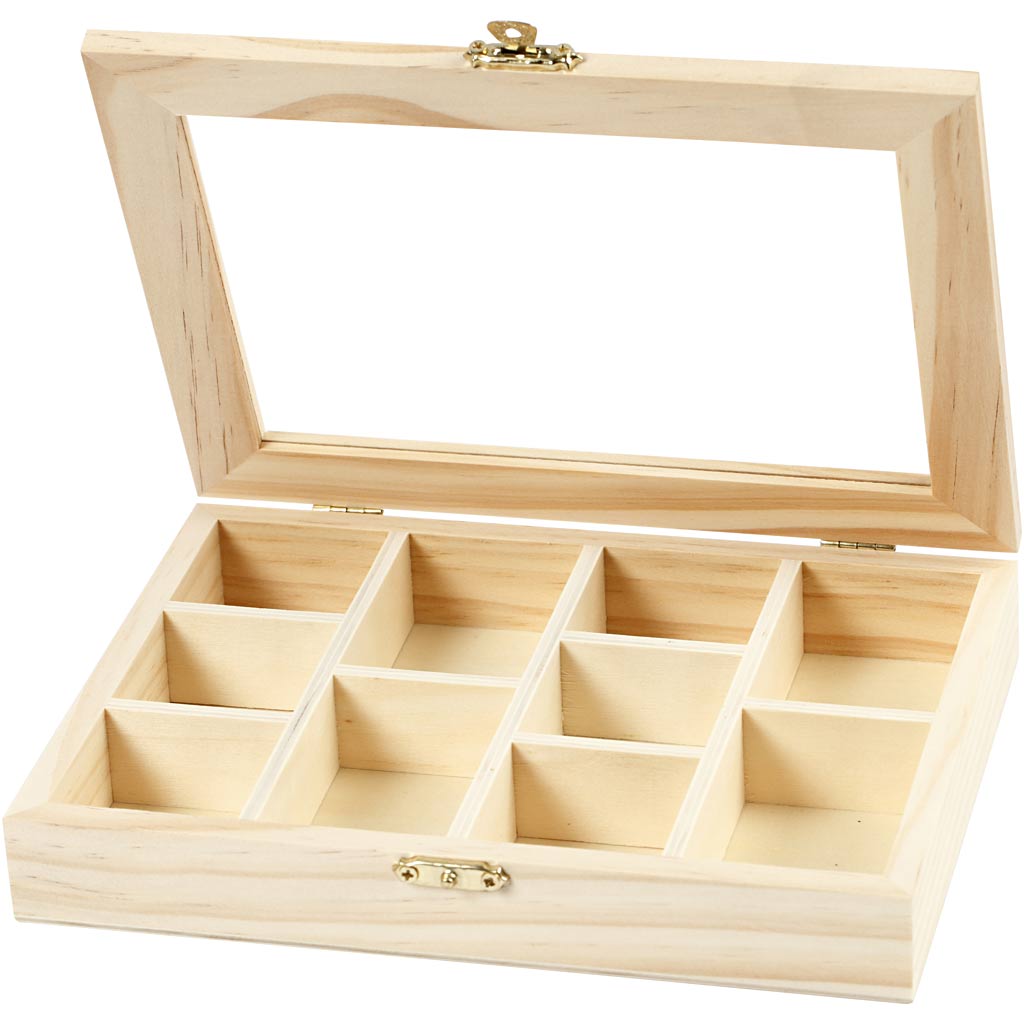 Box with Glass Lid, size 15,5x20,5x3,5 cm, hole size 4,3x6,6 cm