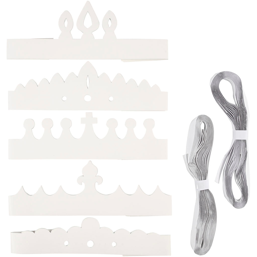 Crowns, H: 10-16,5 cm, L: 60 cm, 230 g, white, 50 pc