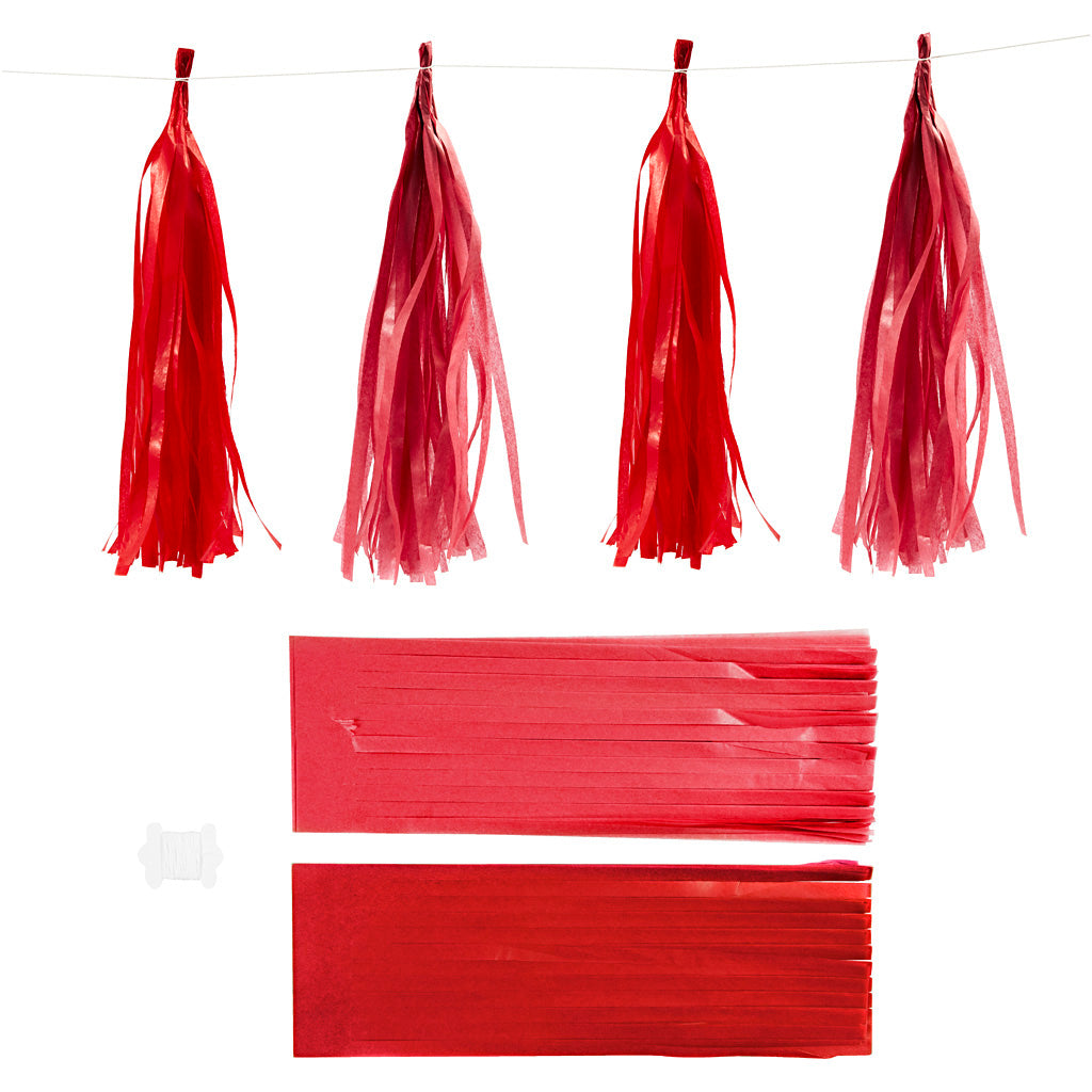 Paper Tassel, size 12x35 cm, 14 g, claret/red, 12 pc