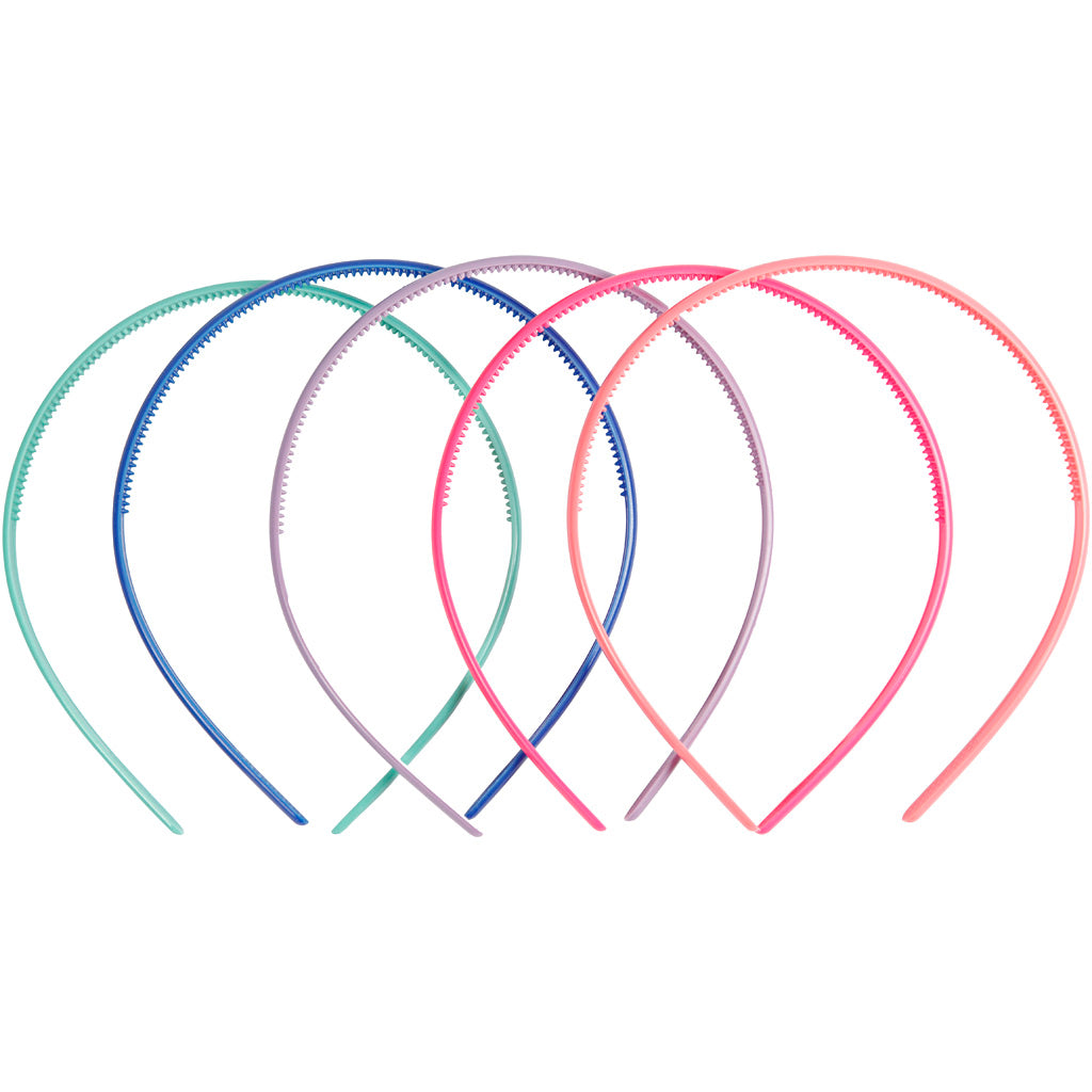 Hair Bands, W: 8 mm, assorted colours, 5 pc