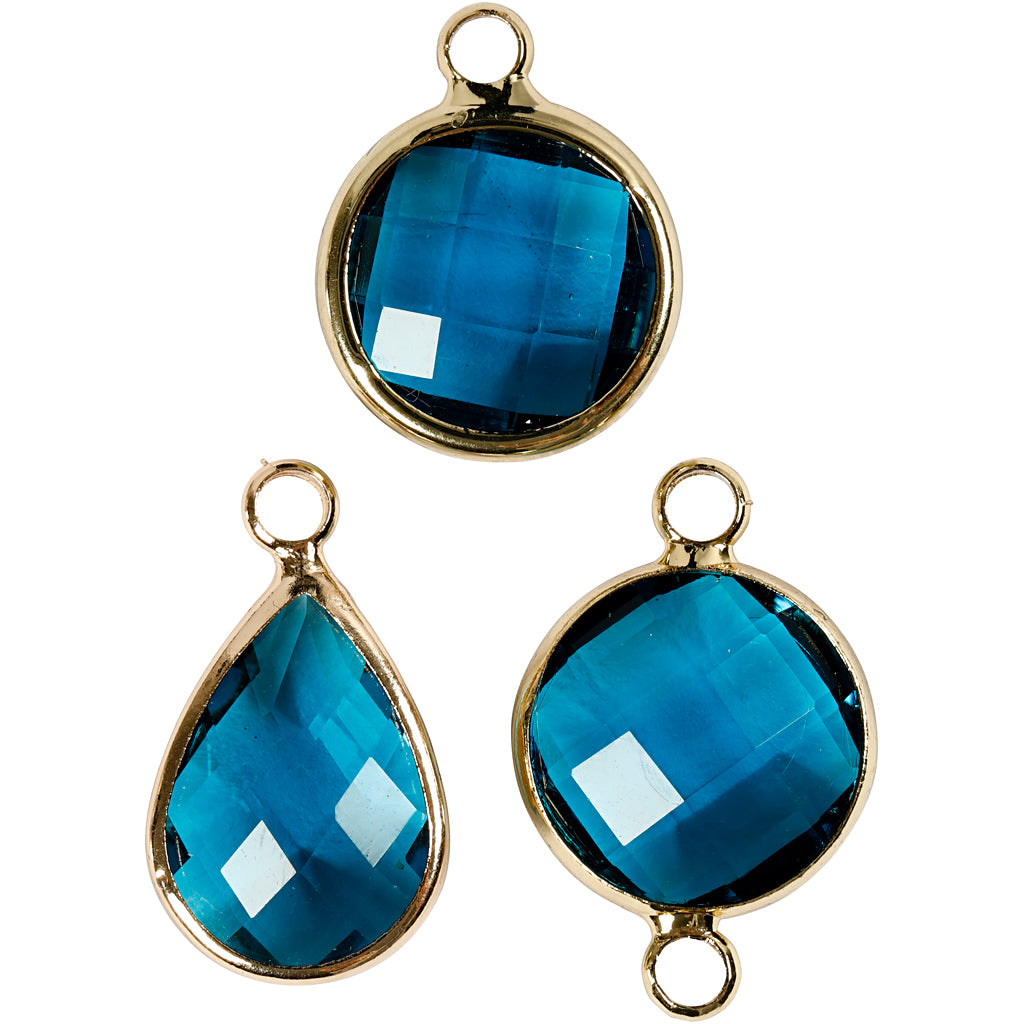 Jewellery Pendant, H: 15-20 mm, hole size 2 mm, turquoise, 1 pack