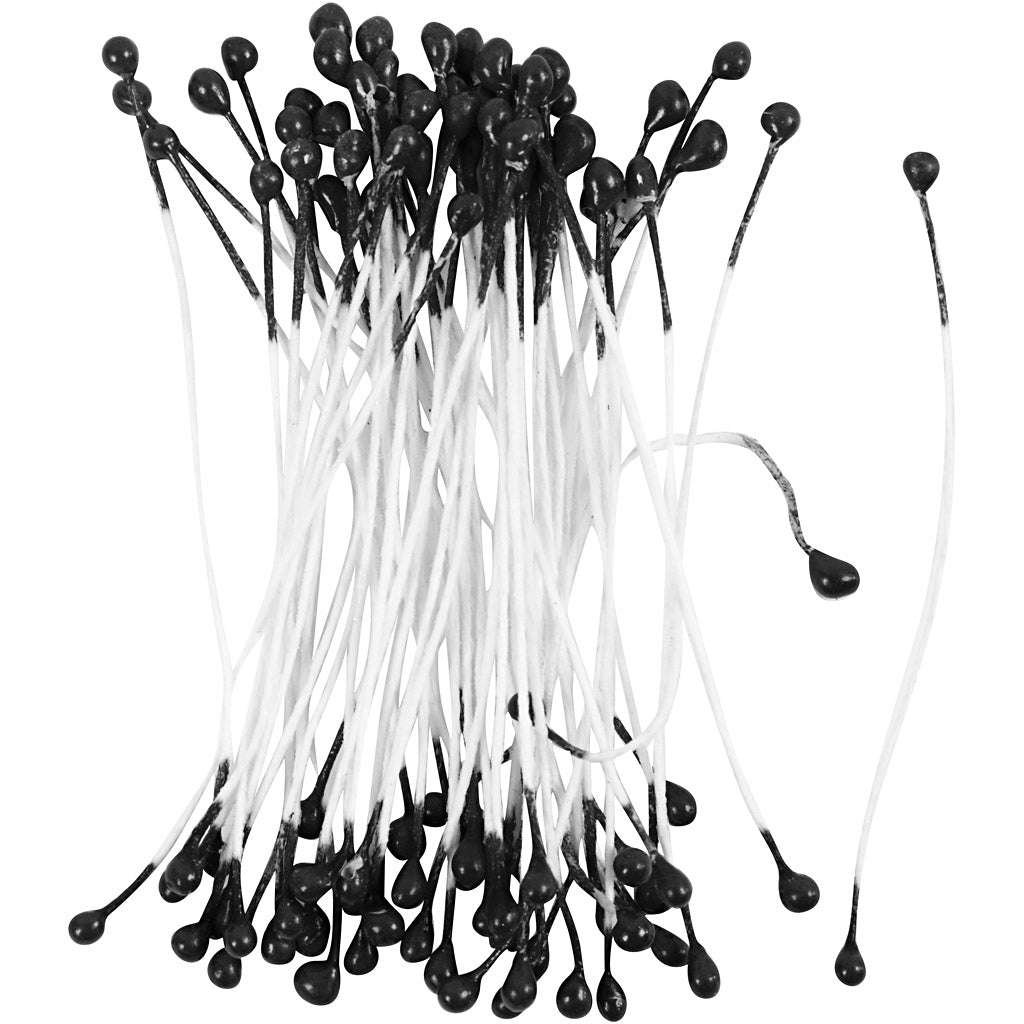 Flower Stamens, L: 6,4 cm, dia. 2 mm, black, 100 pc