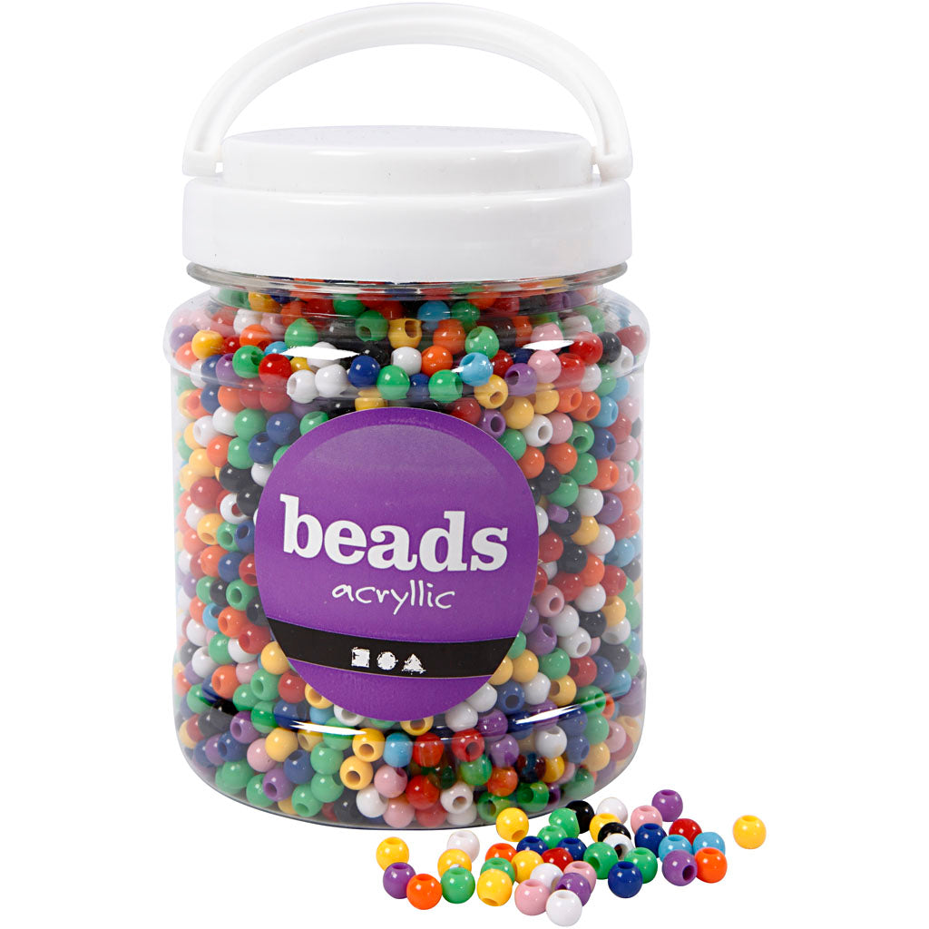 Pony Beads, dia. 6 mm, hole size 3 mm, ca. 3830 pc, assorted colours, 425 g, 700 ml/ 1 tub