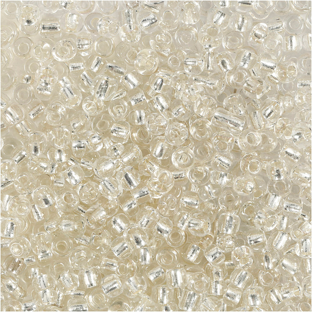 Rocaille Seed Beads, dia. 3 mm, size 8/0, hole size 0,6-1,0 mm, silver, 25 g