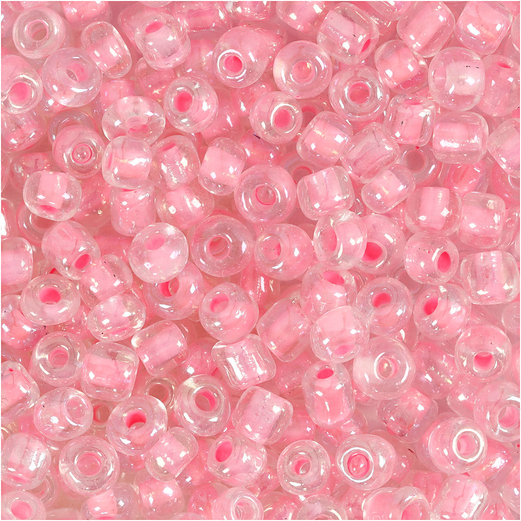 Rocaille Seed Beads, dia. 4 mm, size 6/0, hole size 0,9-1,2 mm, rose center, 25 g