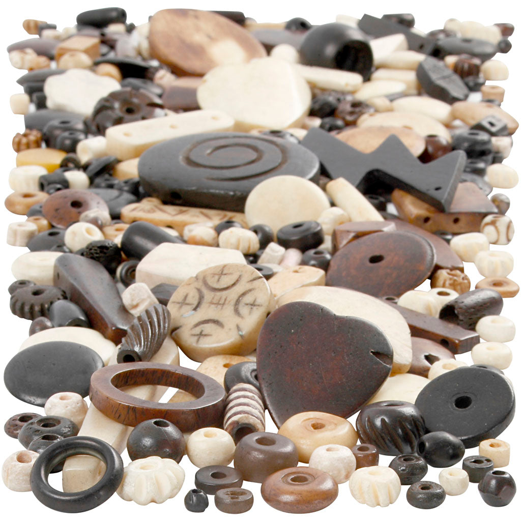 Bone Bead Mix, size 5-30 mm, hole size 1-2 mm, 300 g