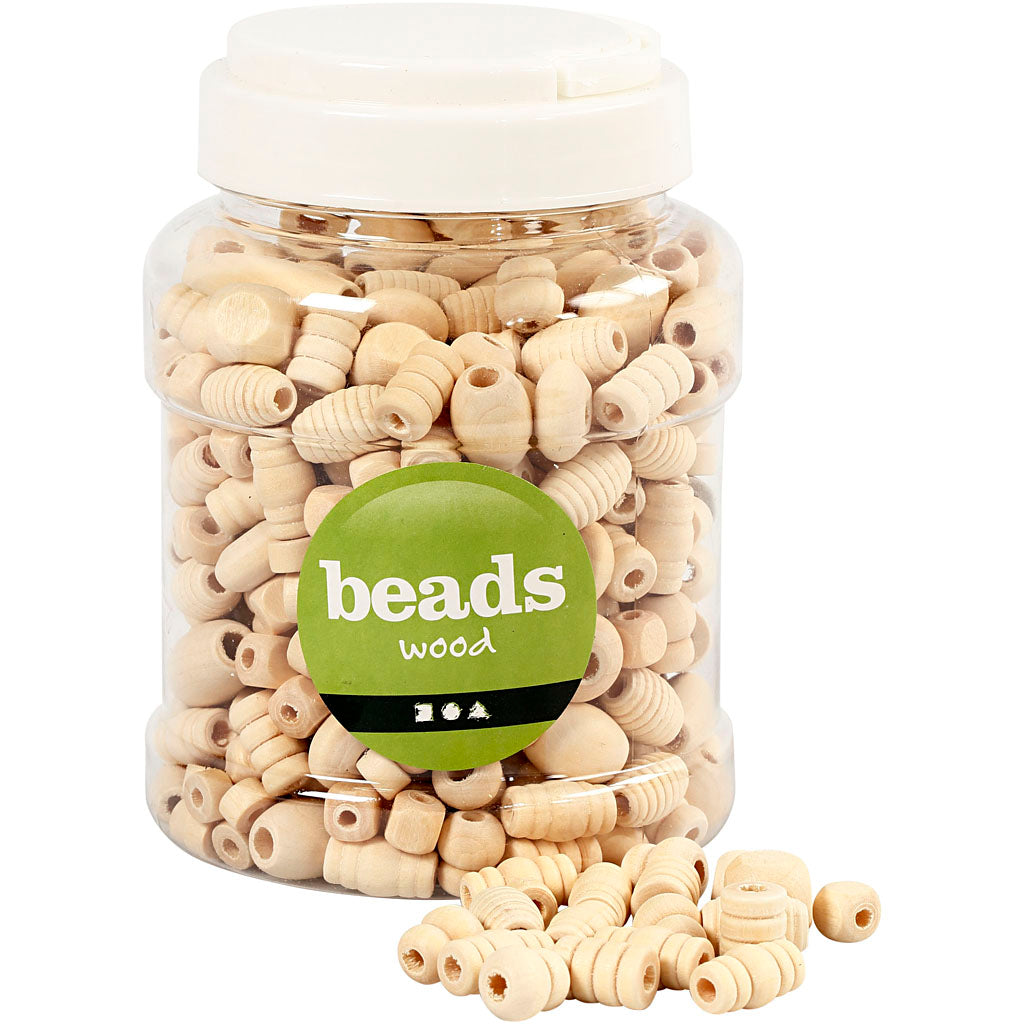 Wooden Beads, size 5-28 mm, hole size 2,5-3 mm, 175 g, 400 ml/ 1 bucket