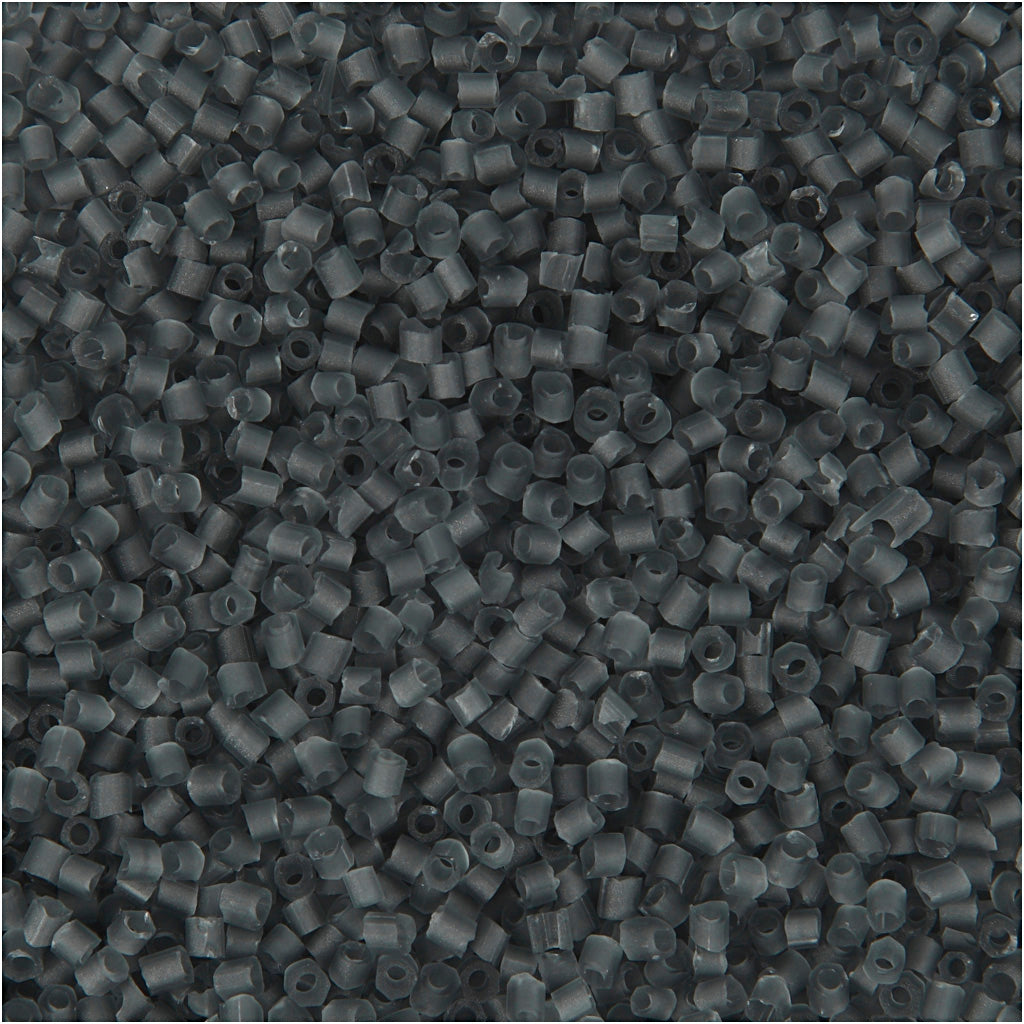 Rocaille Seed Beads 2-cut, dia. 1,7 mm, size 15/0, hole size 0,5 mm, transparent grey, 25 g