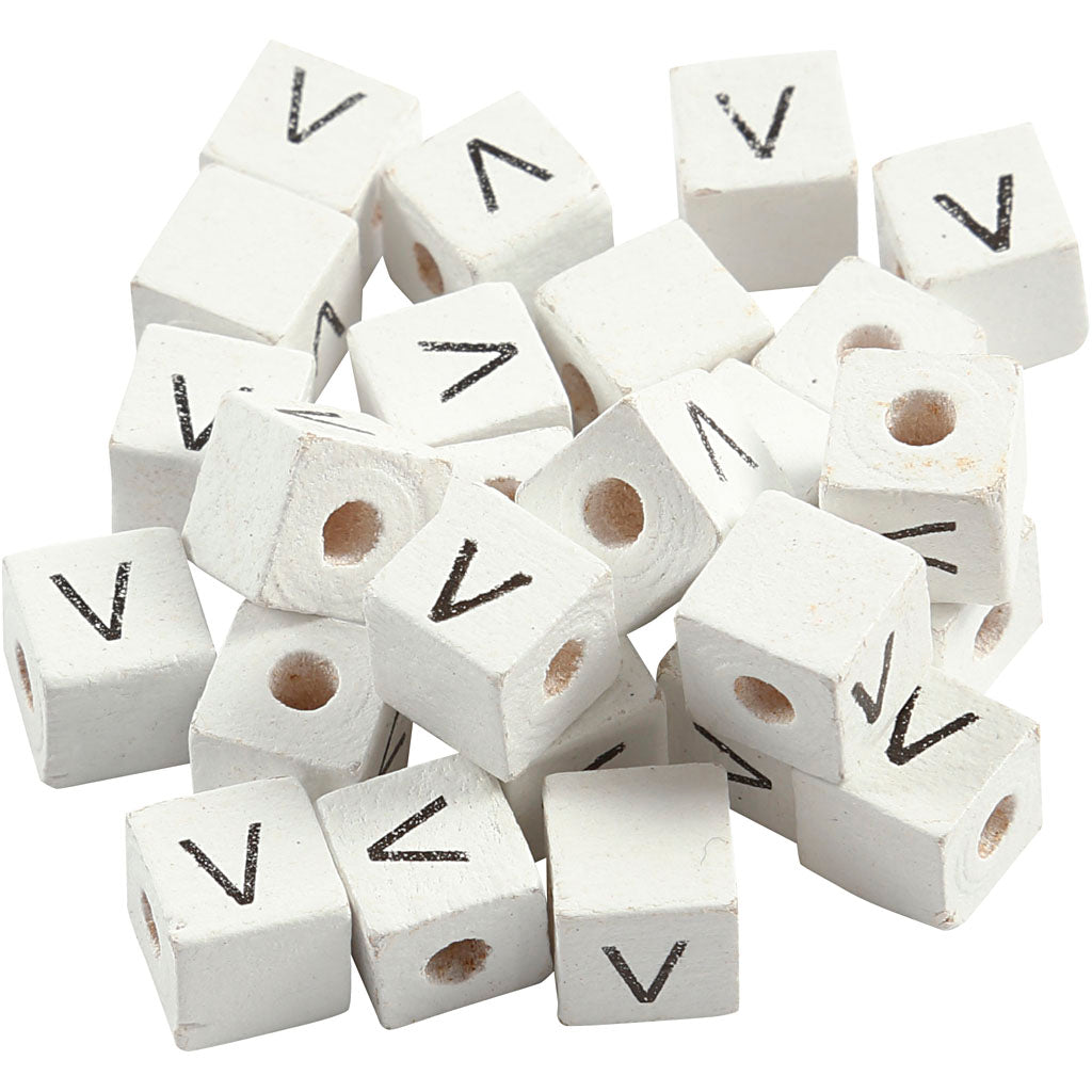 Letter Bead, V, size 8x8 mm, hole size 3 mm, white, 25 pc