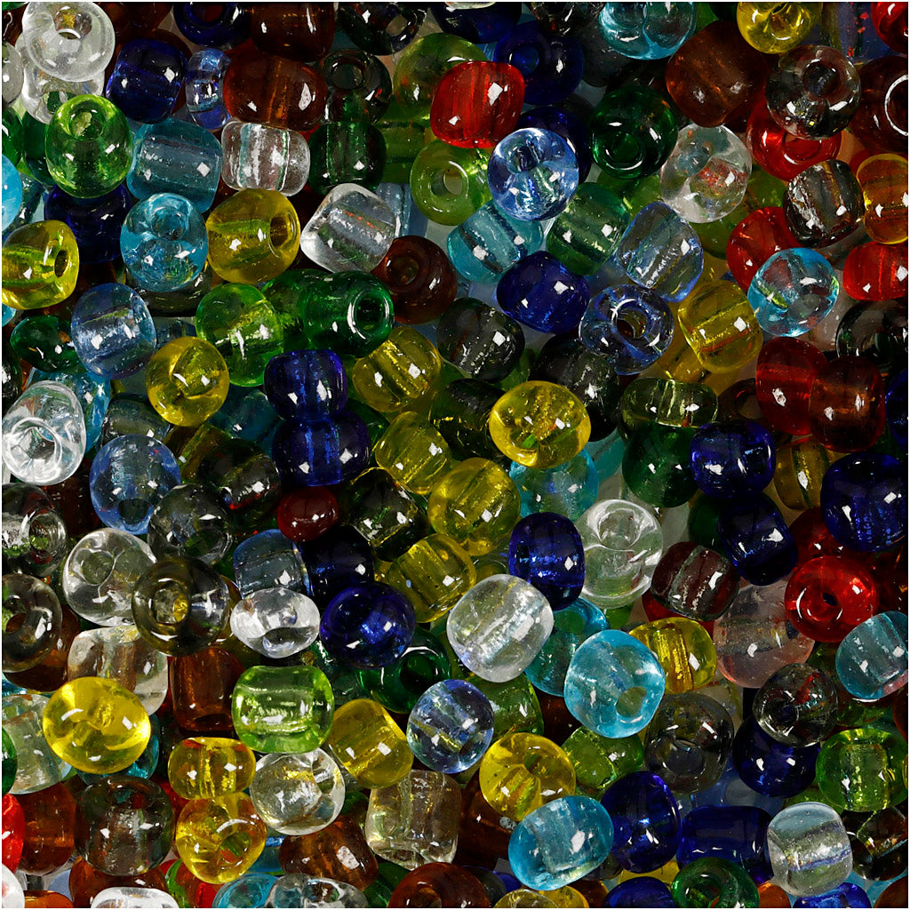 Rocaille Seed Beads, dia. 4 mm, size 6/0, hole size 0,9-1,2 mm, gloss transparent, 130 g