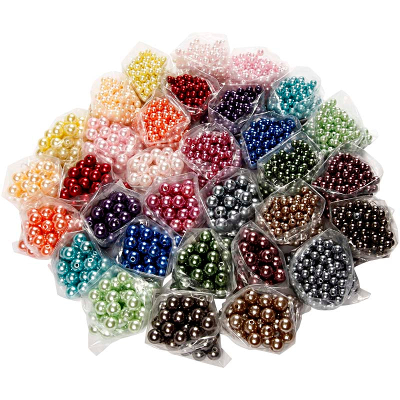 Luxury Wax Beads, dia. 6+10 mm, hole size 1,5+2 mm, ca. 640+3040 pc, assorted colours, 32x20 g