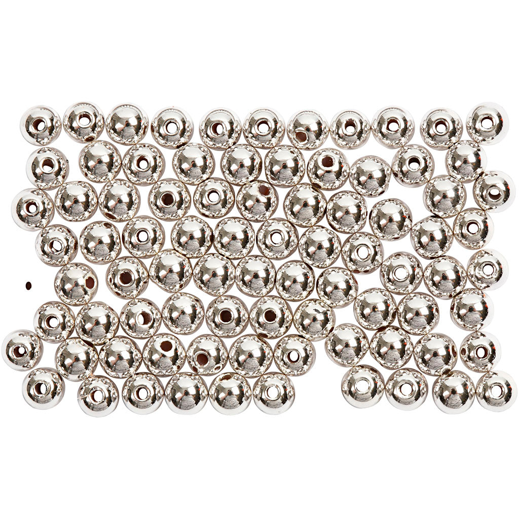 Wax Beads, dia. 4 mm, hole size 0,7 mm, silver, 150 pc