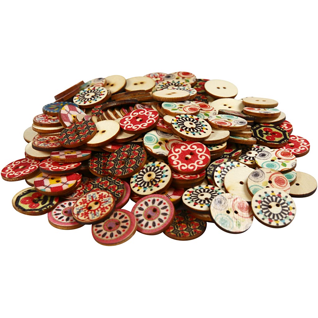 Wooden Buttons, dia. 20 mm, 180 pc