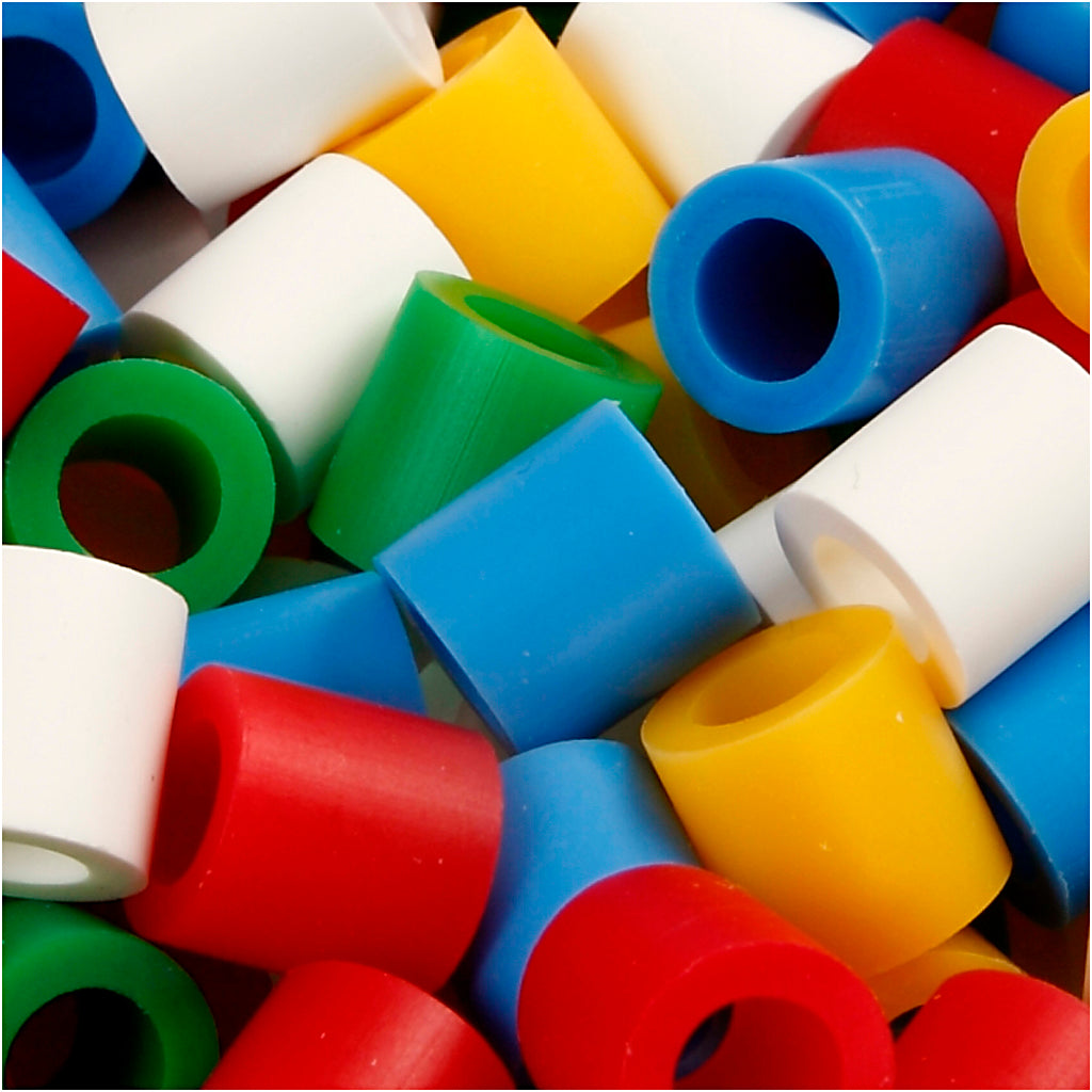 Fuse Beads, size 10x10 mm, hole size 5,5 mm, JUMBO, standard colours, 550 asstd.