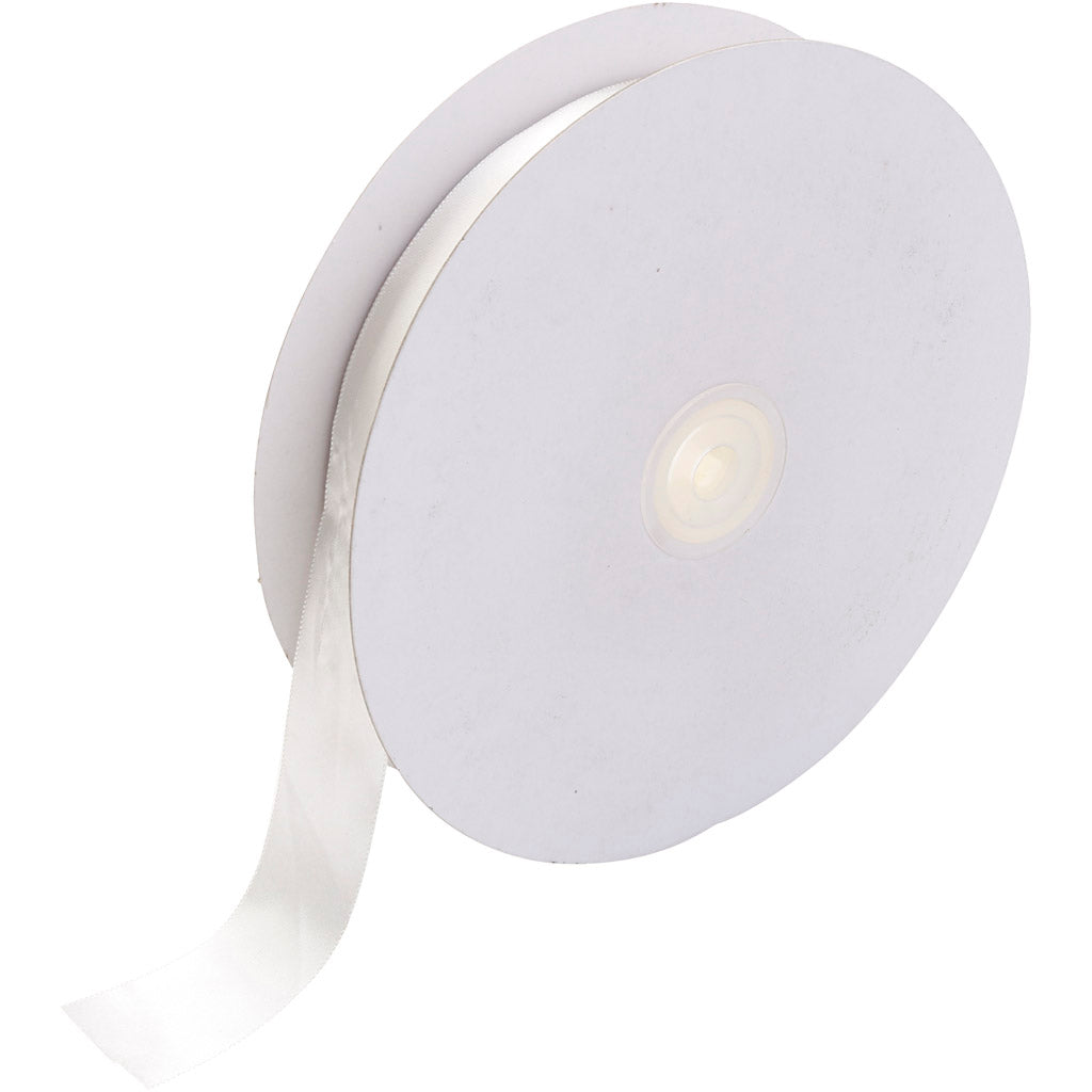 Satin Ribbon, W: 25 mm, white, 50 m/ 1 roll