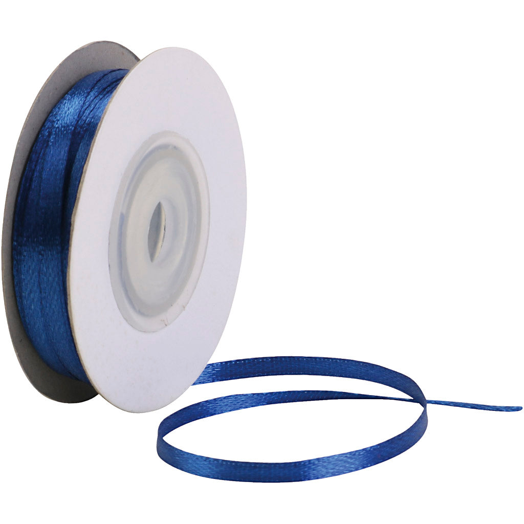 Satin Ribbon, W: 3 mm, royal blue, 30 m/ 1 roll