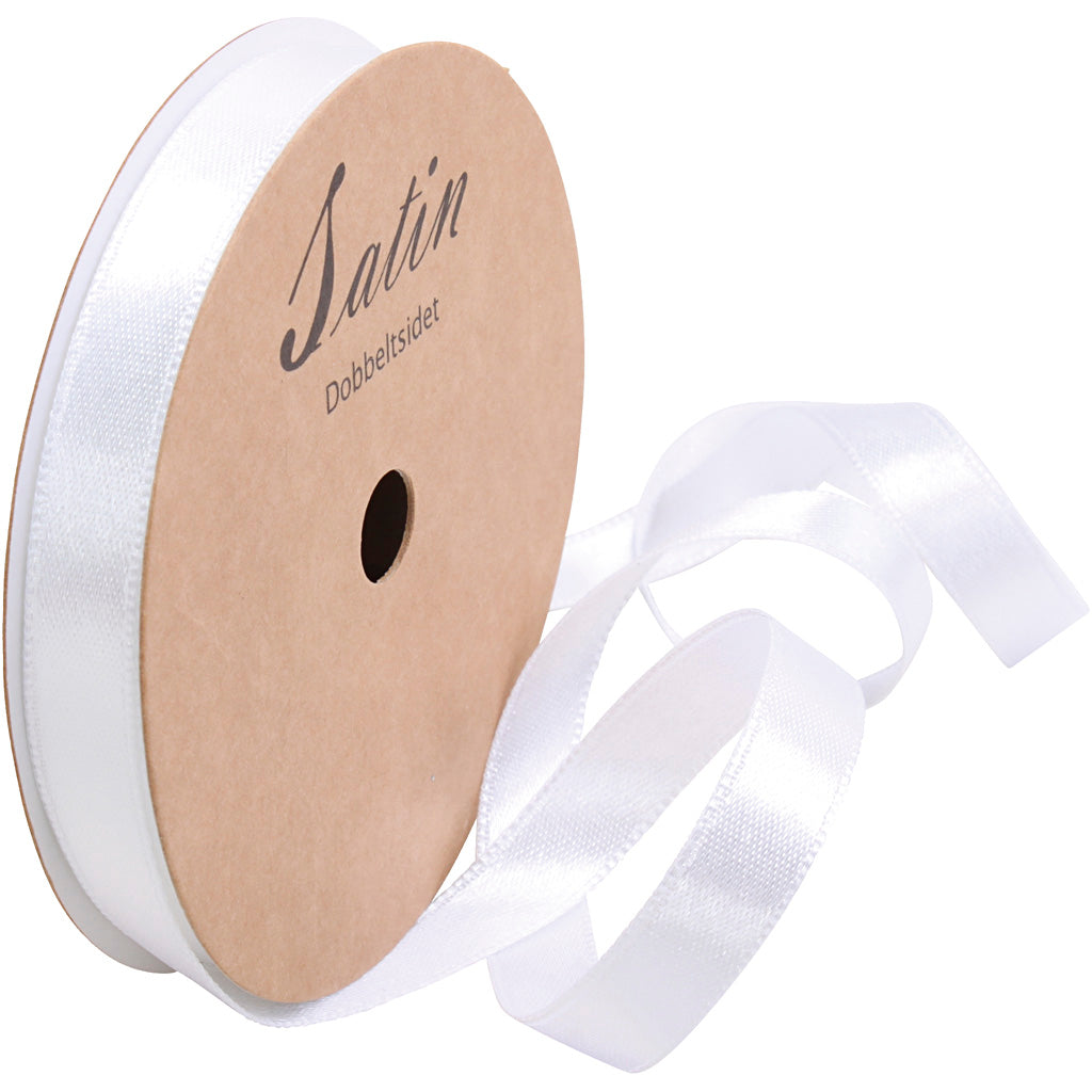 Satin Ribbon, W: 10 mm, white, 3x10 m/ 1 roll