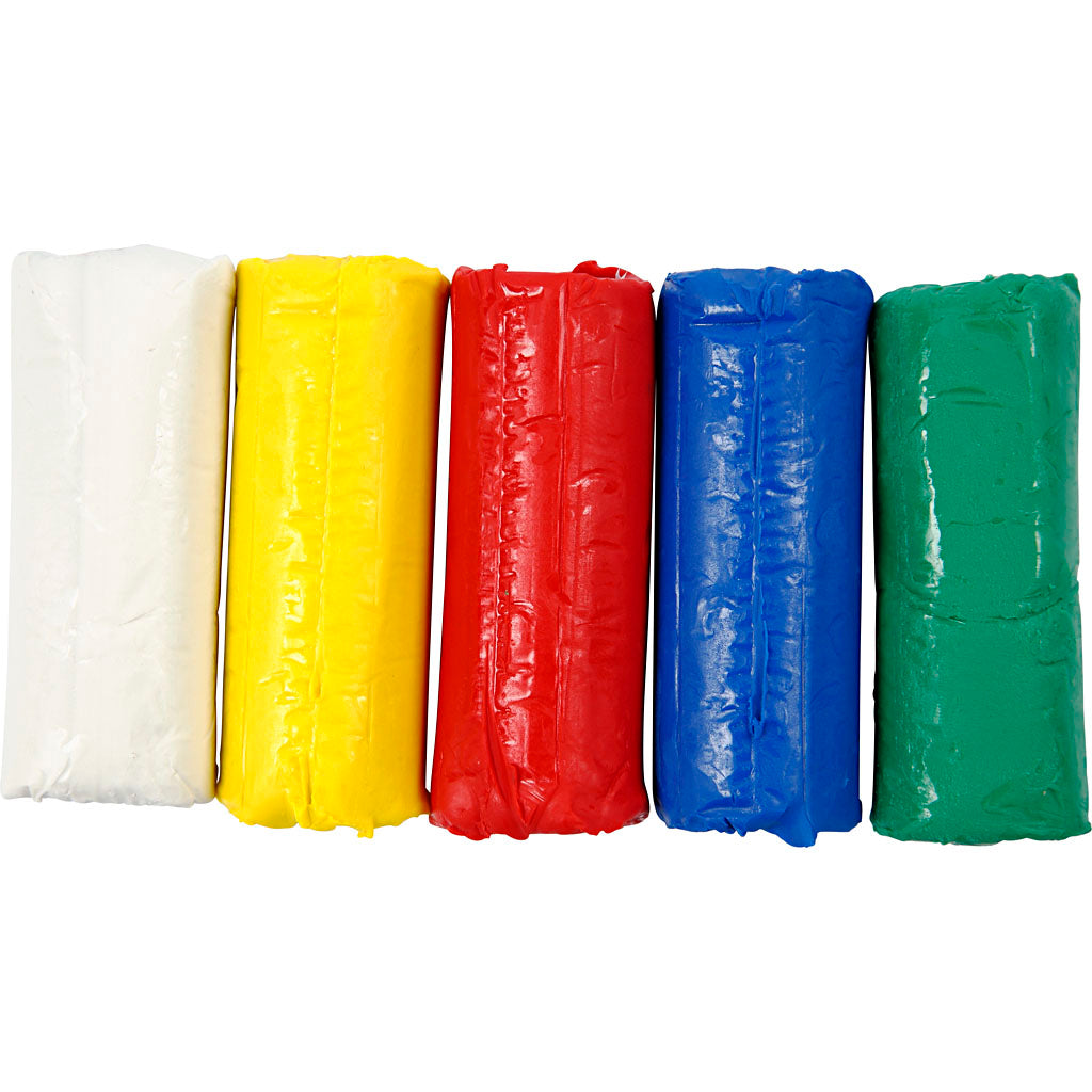 Modelling Clay, H: 9,5 cm, assorted colours, 5x80 g/ 1 bucket