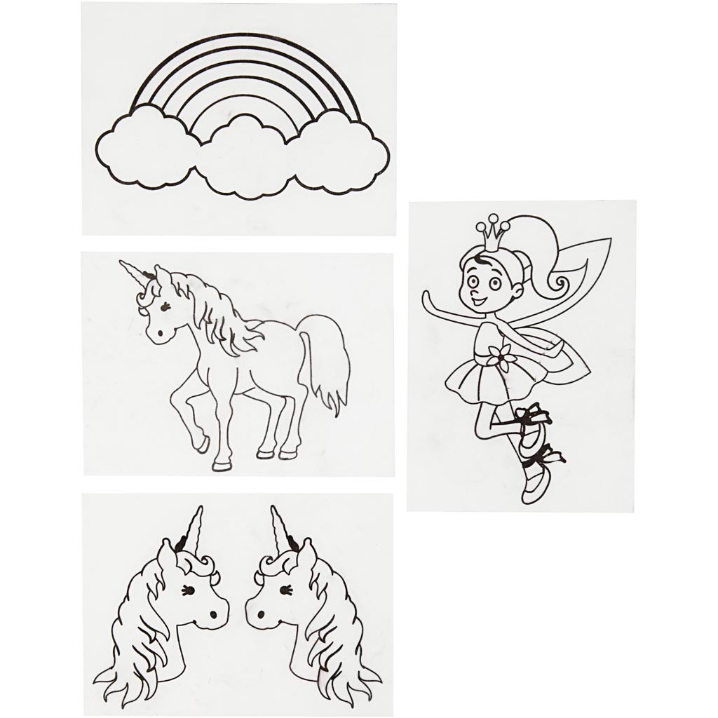Shrink plastic sheets with motifs, unicorn, sheet 10,5x14,5 cm, thickness 0,3 mm, matt transparent, 4 sheet