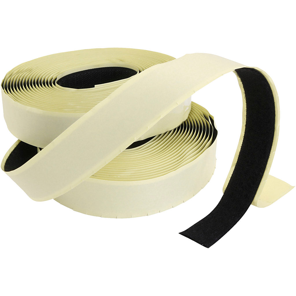 Velcro/Velcro tape, self-adhesive, thickness 2 cm, black, 25 m