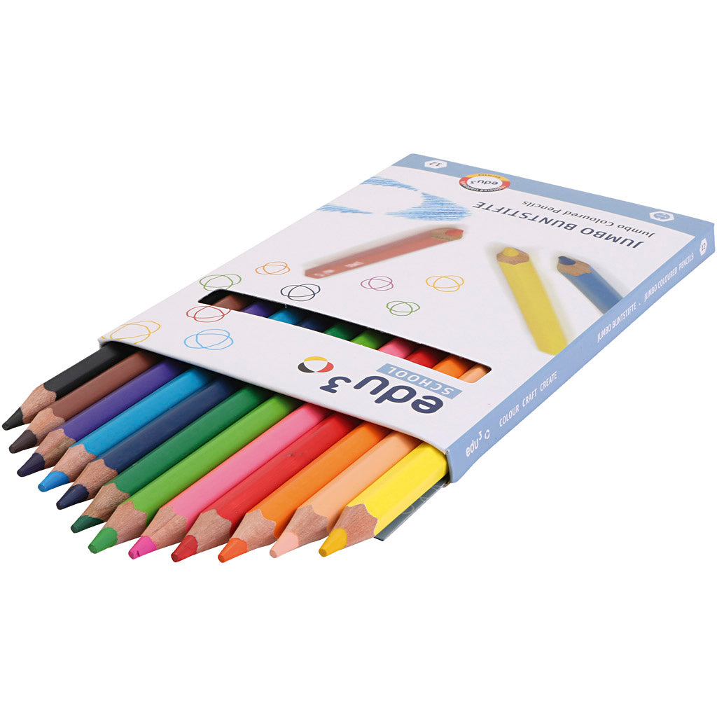 edu Jumbo Coloured Pencils, thickness 10 mm, lead 5 mm, assorted colours, 12 pc