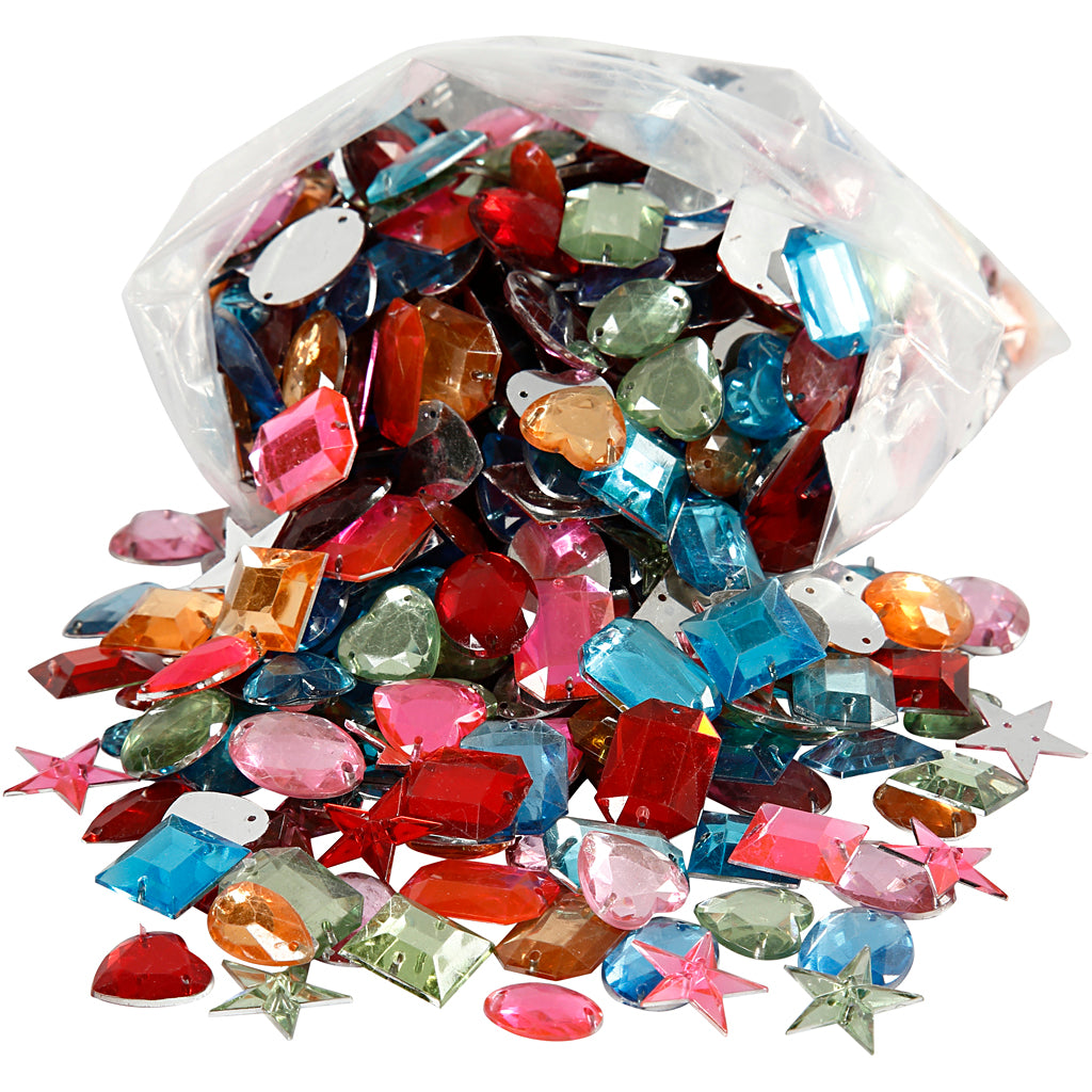 Rhinestones, size 10-17 mm, ca. 800 pc, assorted colours, 210 g