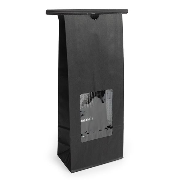 Black Kraft Tin Tie Bag w/ Window 10,8x6,4x26,7cm