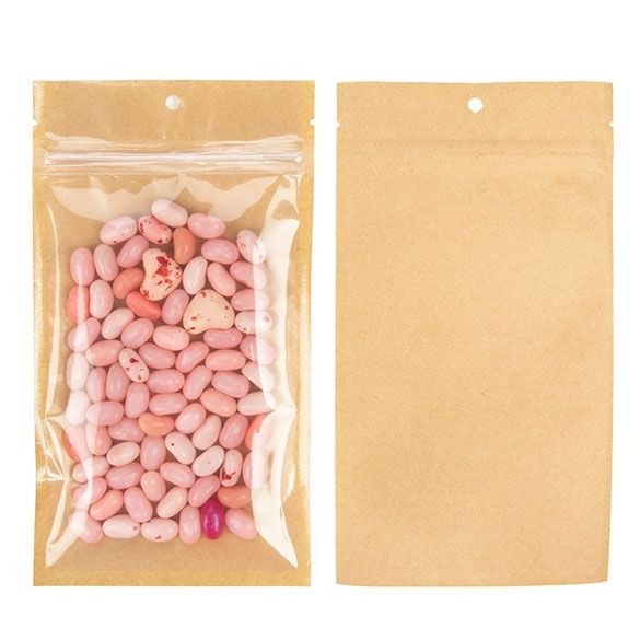 Kraft Barrier Bags with clear front 10.2 x 16.5 cm w/Tear Notches