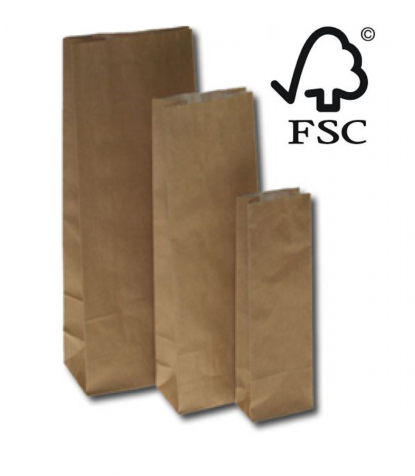 Block Bottom Bags Kraft Brown 8x5x25cm grease-proof lined 60 + 40 g/m