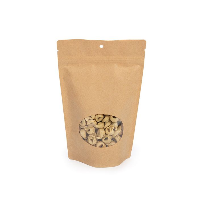 Kraft Stand Up Zipper Pouch with Oval Window 15 x 9 x 23 cm