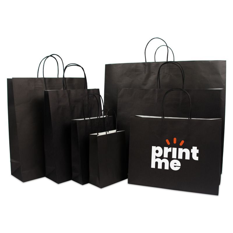 Paper Carrier Bags Black 14+7x19cm Twisted Handles + Cardboard Base (250 pcs) [FP-002019]